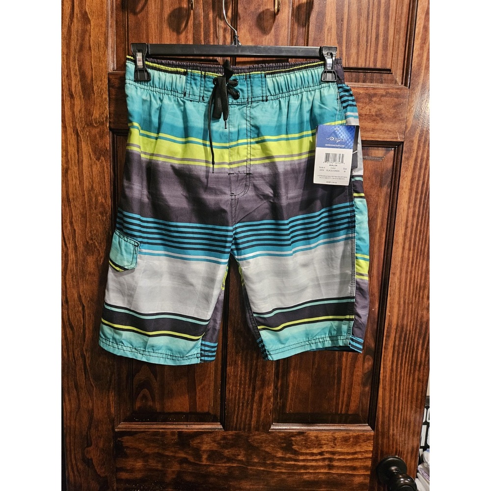 Kanu Surf Avalon Mens Swim Board Trunks Striped Black Green Blue Medium 6454